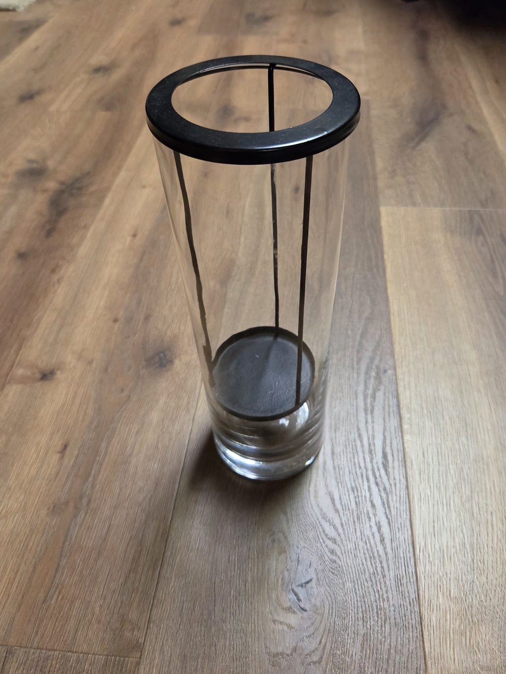 Clear Glass Cylinder Vase with Black Metal Rim